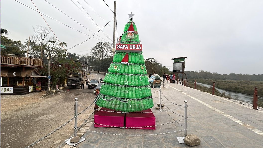 Christmas bottle trees for plastic awareness